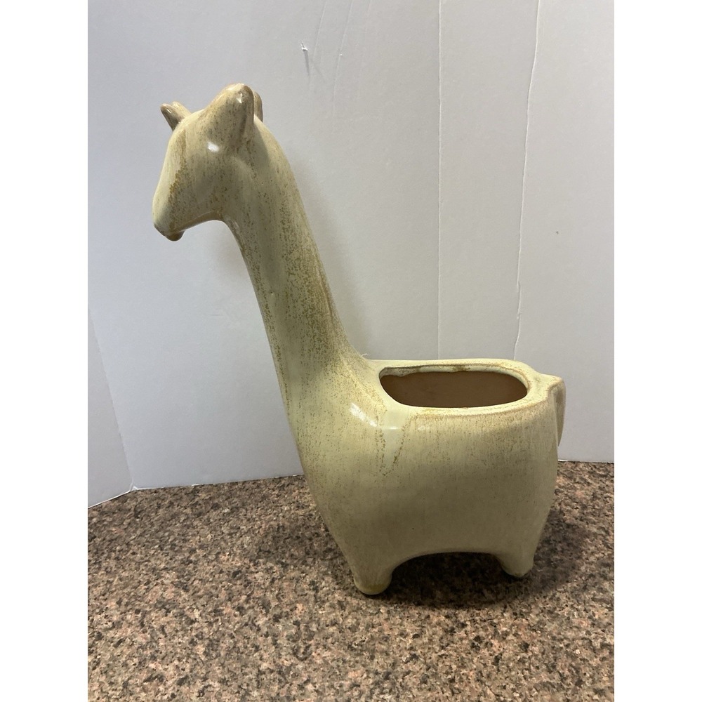 Boho Neutral Ceramic Giraffe Planter Pot 13" Glazed Succulent Decor